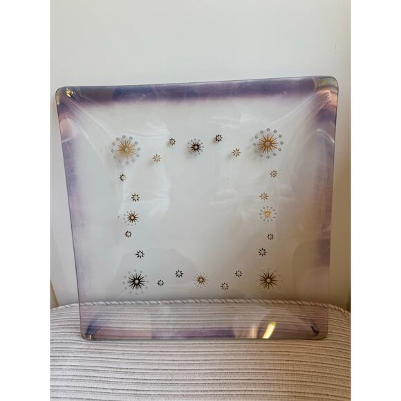 Vintage Glama Square Plate Atomic Starbursts in Metallic Gold Purple Edges - Picture 10 of 10